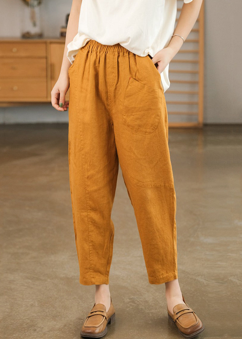 Pockets Summer Elastic Crop Wais Patchwork Orange New Cotton