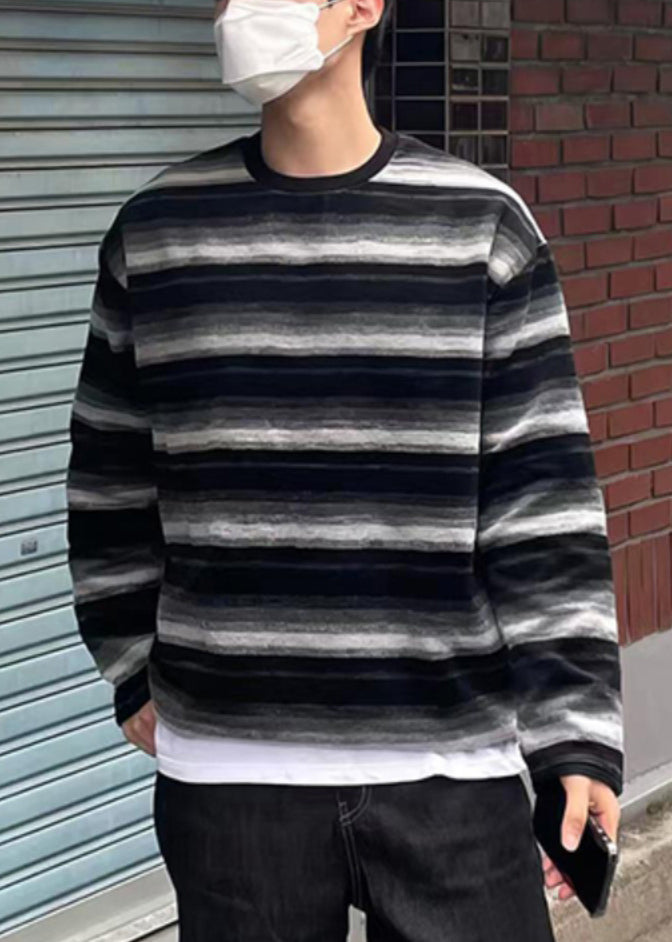 Striped New Shirts T Cotton Spring Men O-Neck Orange