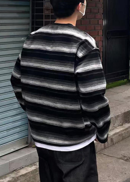 Striped New Shirts T Cotton Spring Men O-Neck Orange