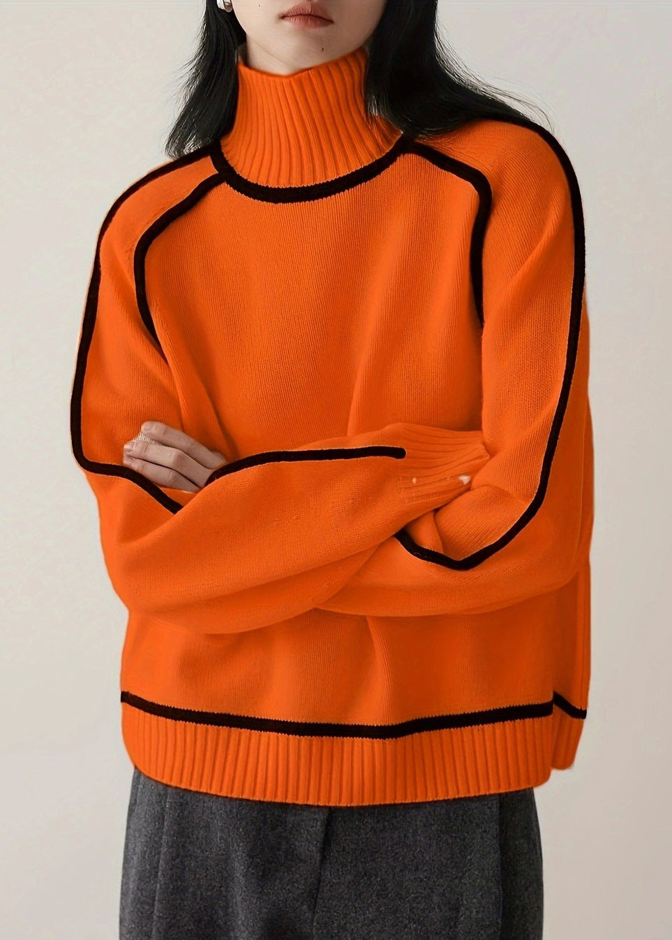 New Orange Striped Cozy Thick Knit Sweaters Spring YW046