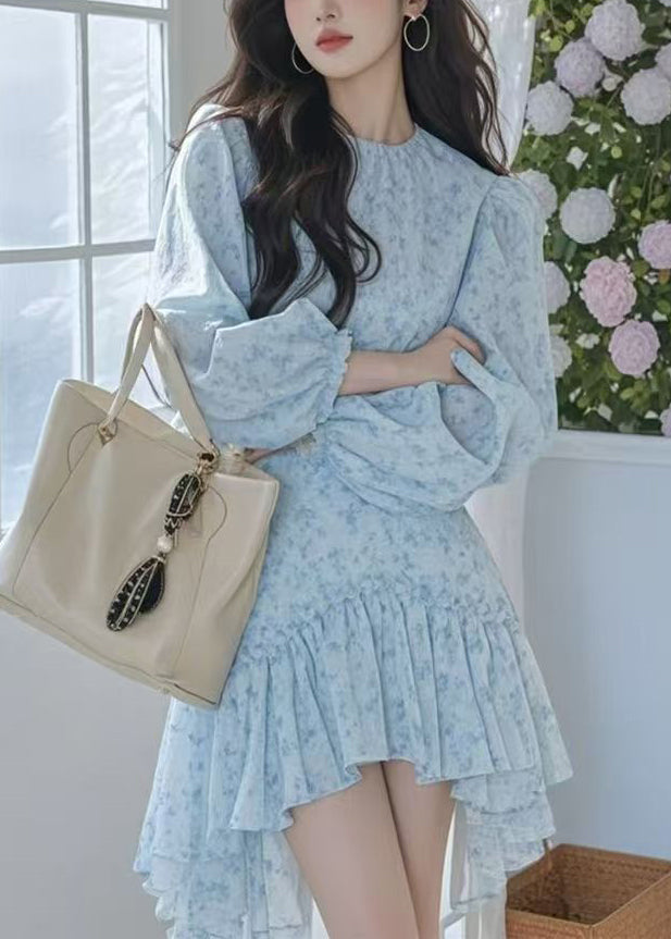 Pink Spring Print Cotton New Dress Asymmetrical Mid