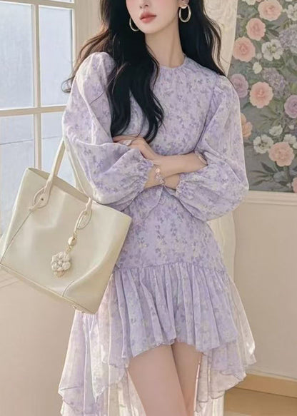 Pink Spring Print Cotton New Dress Asymmetrical Mid