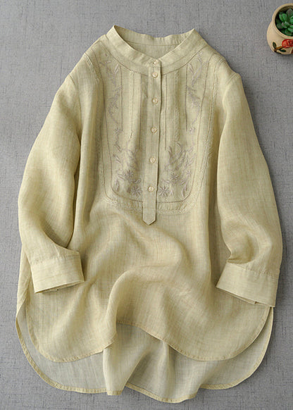 New Pink Embroidered Button Linen Shirts Long Sleeve MN068