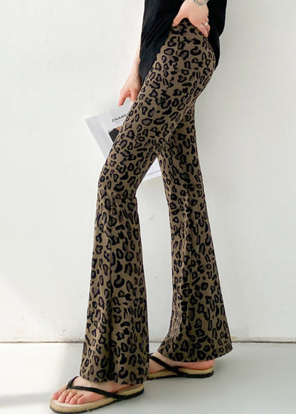 New Pink Leopard High Waist Slim Fit Flare Leggings Spring YF015