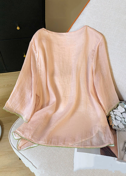 Blouses New O Sleeve Cotton Bracelet Pink Neck Embroidered