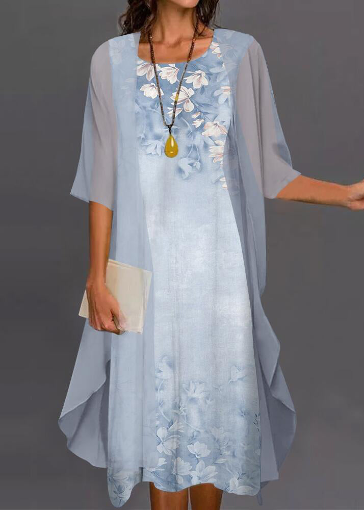 Sleeve Set O-Neck Chiffon Pink New Pieces Two Half Print