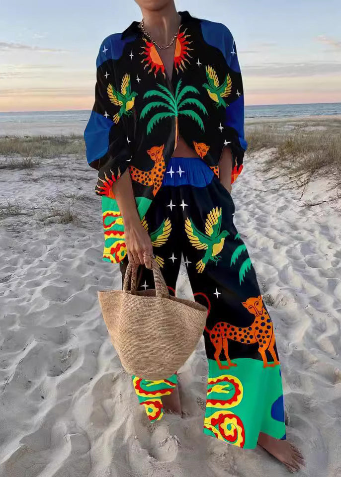 Spring Cotton Collar Set New Two Pink Peter Pieces Print Pan