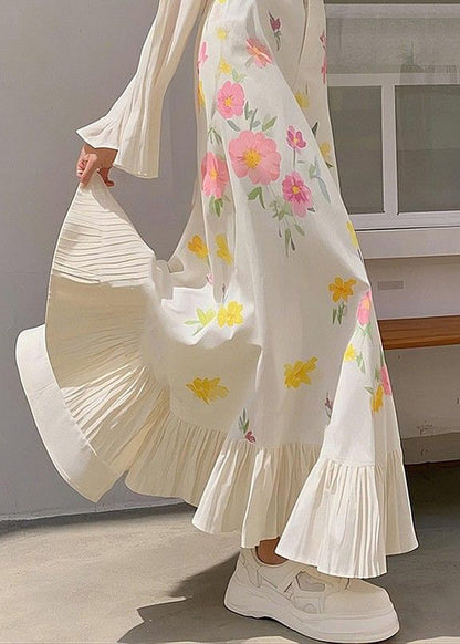 New Pink Print Waist Spring Skirts Cotton High Wrinkled