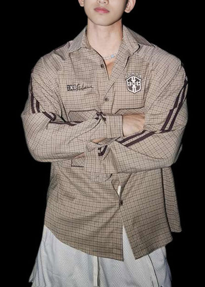 Men Pan Peter Collar New Shirts Plaid Spring Striped Cotton