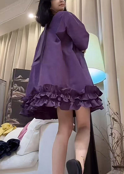 Neck Summer Ruffled Cotton Dresses O New Mid Patchwork Purple