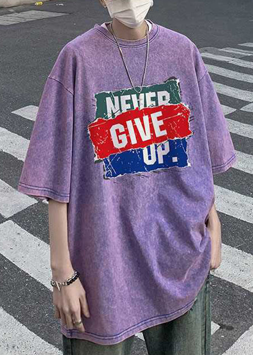 Purple Half Men Shirts New Sleeve Cotton Print T Oversized