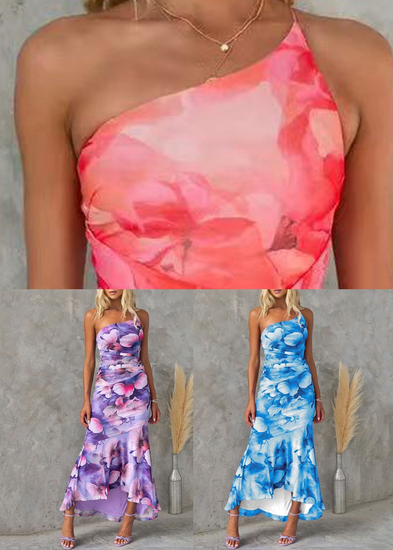 Print Dresses Long New Zippered High Waist Purple Cotton