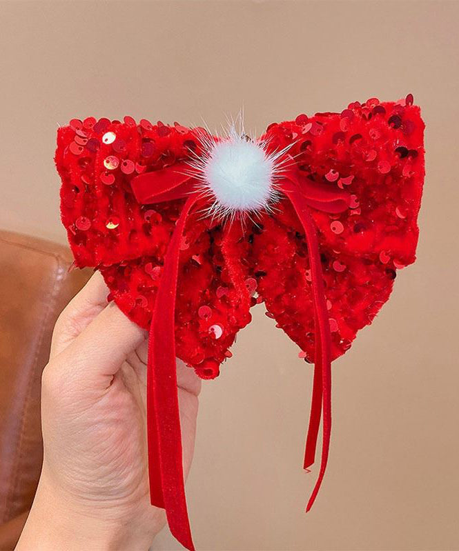 New Red Alloy Fabric Bow Sequins Ribbon Kids Hairpin Two Piece Set YG033