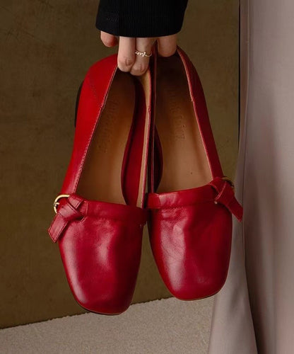 New Cowhide Leather Red Comfortable Splicing Flat Shoes