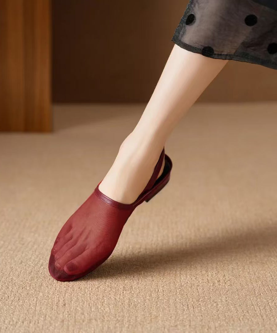 Leather Sandals Red Walking Tulle New Cowhide Splicing