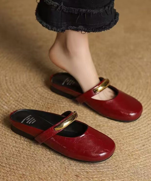 Faux Sandals Splicing Slide Leather Soft New Red