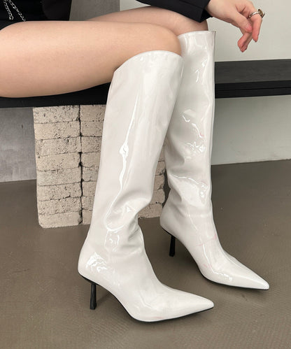 Stiletto Knee New Red Faux Leather Toe Boots Pointed