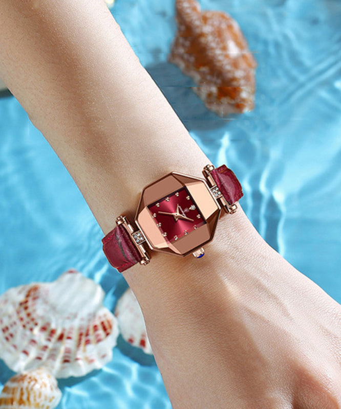 Movement Red Leather Tempere Glass New Waterproof Mineral Quartz
