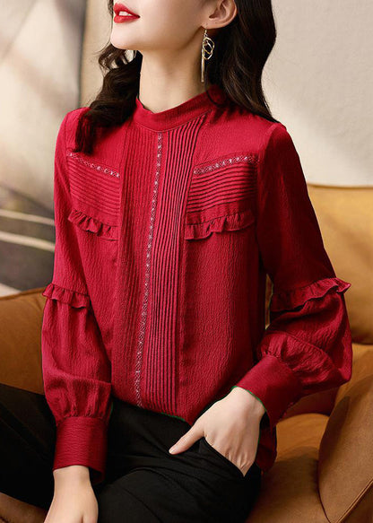 New Red Ruffled Original Design Cotton Shirt Spring RL046