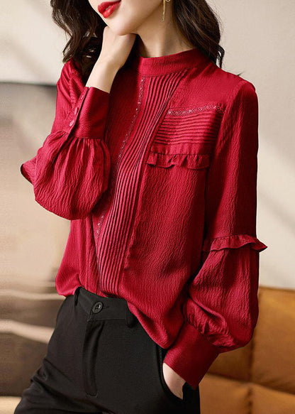 New Red Ruffled Original Design Cotton Shirt Spring RL046