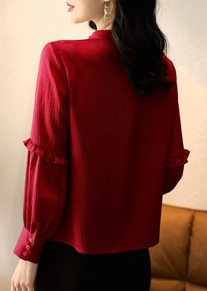 New Red Ruffled Original Design Cotton Shirt Spring RL046