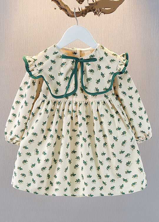 New Red Ruffled Print Cotton Girls Dress Fall XZ017