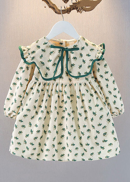 New Red Ruffled Print Cotton Girls Dress Fall XZ017