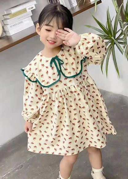 New Red Ruffled Print Cotton Girls Dress Fall XZ017