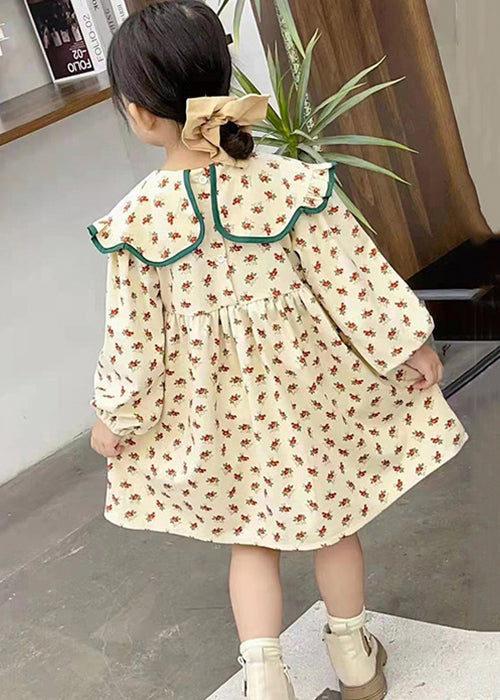 New Red Ruffled Print Cotton Girls Dress Fall XZ017