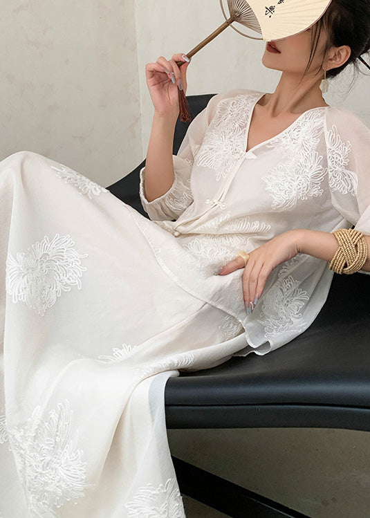 Embroidered Two Beige Piece Retro New Set Cotton Summer Outfits