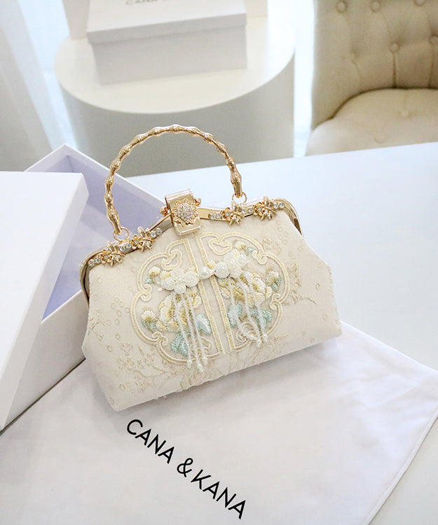 Handbag Beige Embroidered Retro Cotton New Tote Zircon