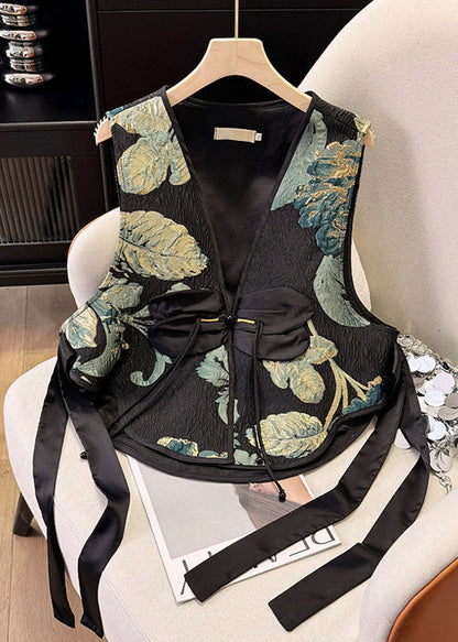 Black Tasseled Summer Jacquard Vests New Silk Retro