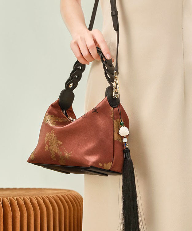 Bag Print Green Retro Tassel Blackish Silk New Tote