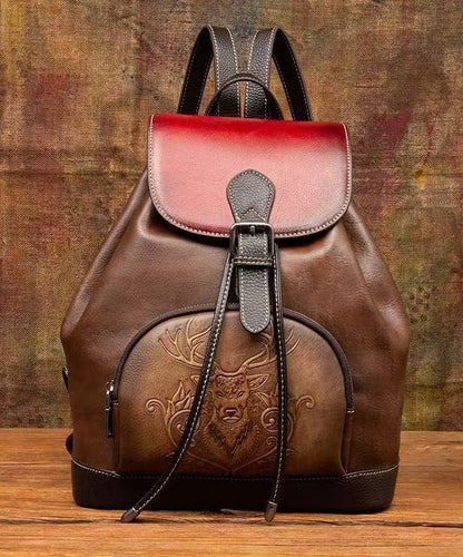 Leather Bag Capacity Backpack Brown New Retro Large Calf