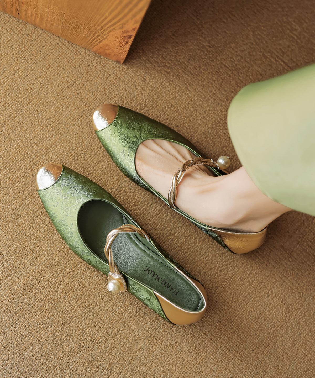 Buckle Strap Leather Cowhide New Shoes Chunky Green Retro