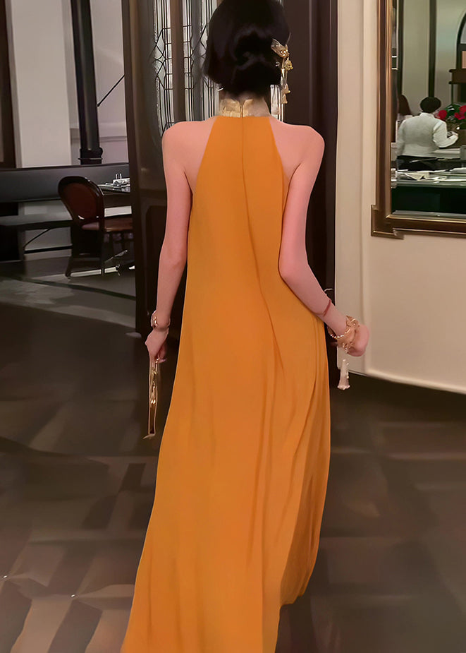 Chiffon New Halter Orange Retro Patchwork Summer Dresses