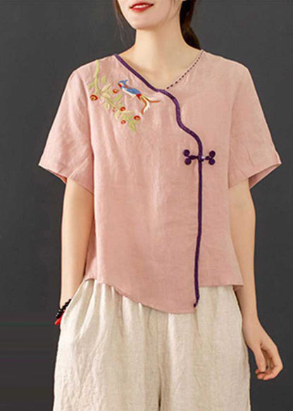 New Chinese Piece Retro Summer Button Embroidered Pink Outfit 2