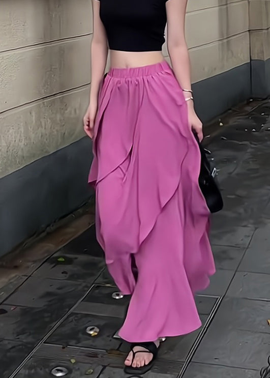 Waist Summer Asymmetrical Elastic New Rose Skirts Chiffon