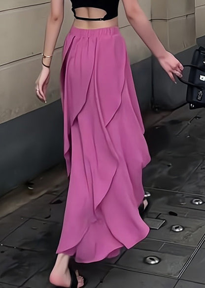 Waist Summer Asymmetrical Elastic New Rose Skirts Chiffon