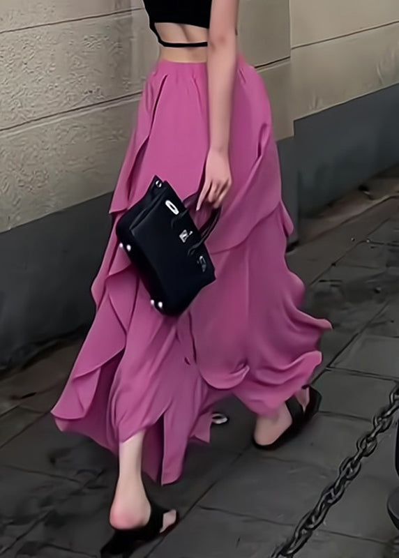 Waist Summer Asymmetrical Elastic New Rose Skirts Chiffon