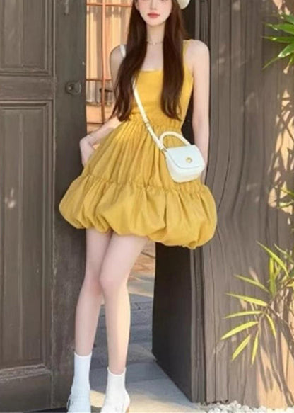 Rose New Wrinkled Strap Sleeveless Solid Dress Spaghetti Cotton