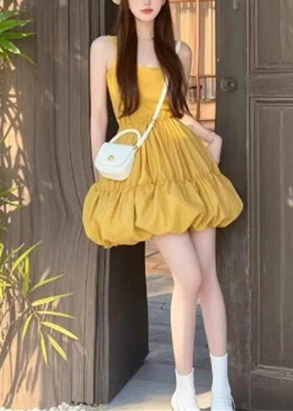 Rose New Wrinkled Strap Sleeveless Solid Dress Spaghetti Cotton