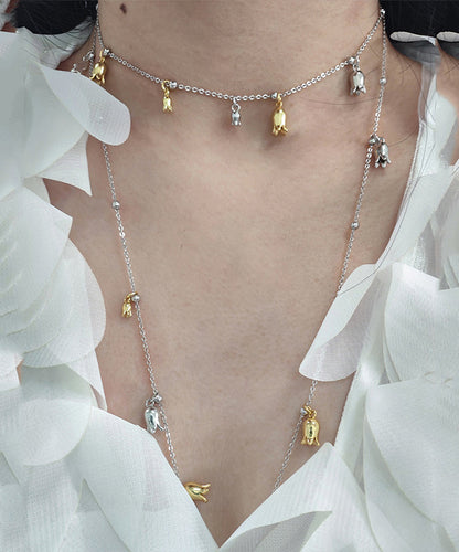 New Silk Alloy Floral Tassel Lariat Necklace YA016