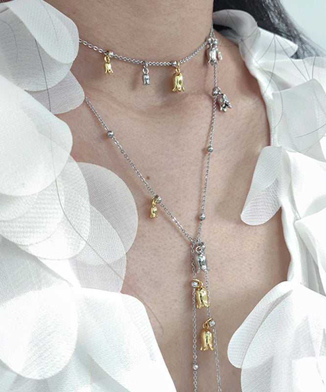 New Silk Alloy Floral Tassel Lariat Necklace YA016