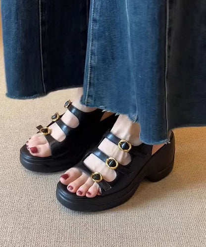 Toe Splicing Peep Black New Sandals Platform Leather Faux