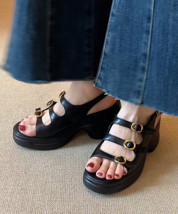 Toe Splicing Peep Black New Sandals Platform Leather Faux