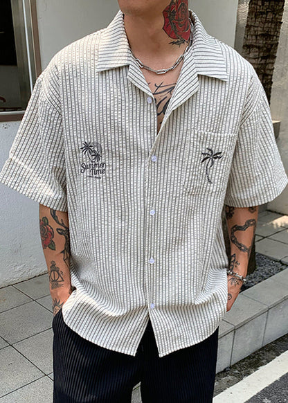 Men Pockets Striped New Summer Shirt Cotton Print