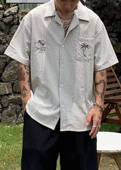 Men Pockets Striped New Summer Shirt Cotton Print