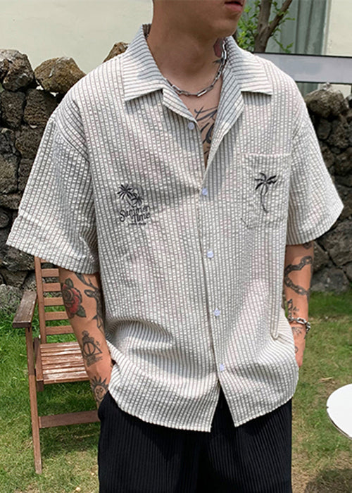 Men Pockets Striped New Summer Shirt Cotton Print