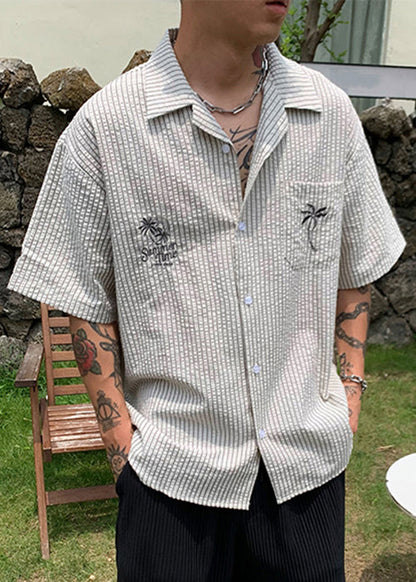 Men Pockets Striped New Summer Shirt Cotton Print